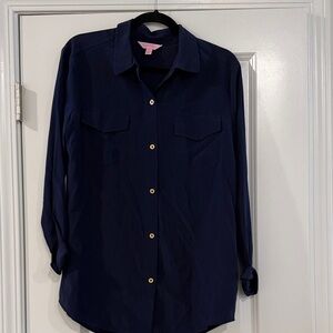 Like New Lilly Pulitzer Joelle Blouse Navy 100% Silk